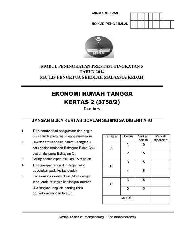 Soalan Percubaankertas 2 Spm Negeri Kedah