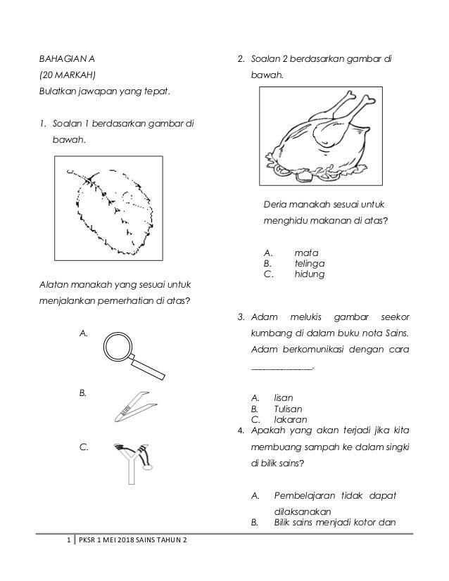 Soalan PKSR Sains Tahun 2 (2018)