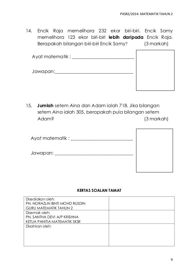 Soalan Matematik Tahun 3 Bundarkan - Selangor e