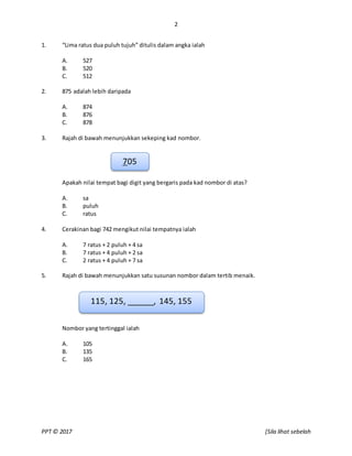 Soalan Ppt Matematik Tahun 2 K1