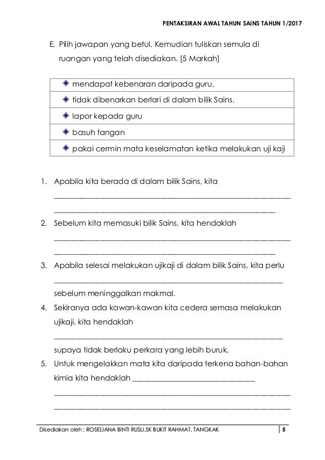 Soalan Saringan Darjah 1 - Terengganu z
