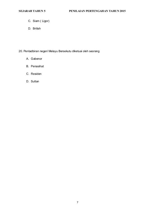 Soalan sejarah tahun 5