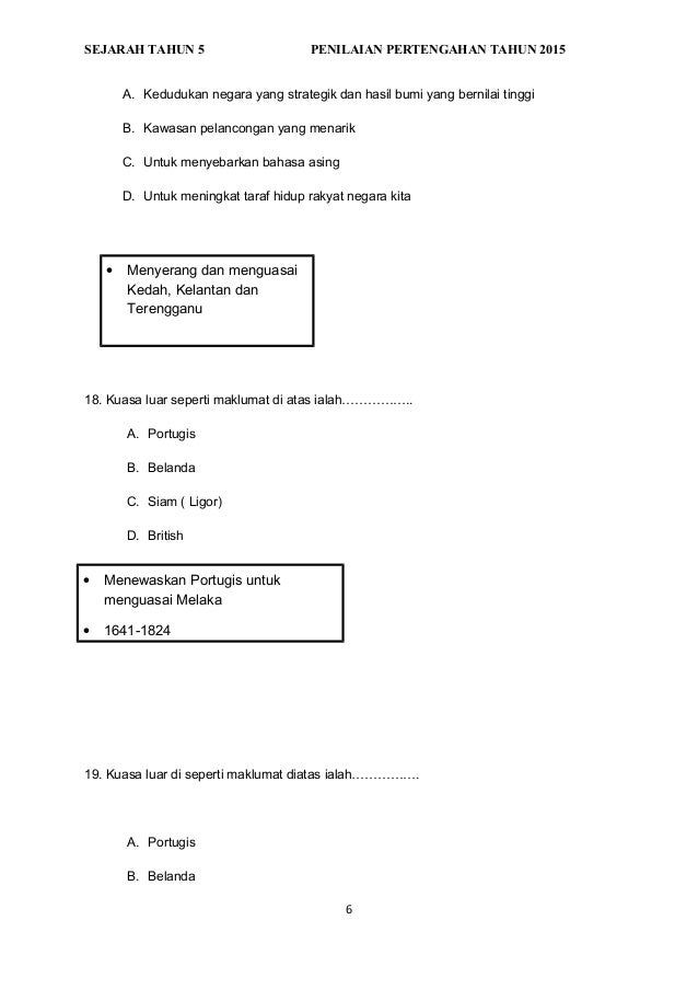 Soalan sejarah tahun 5 2015