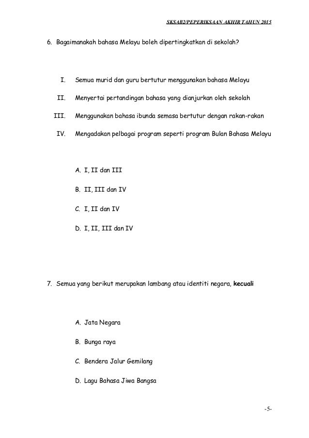 Soalan PAT Sejarah KSSR Tahun 5 2015 Soalan PAT Sejarah KSSR Tahun 5 2015