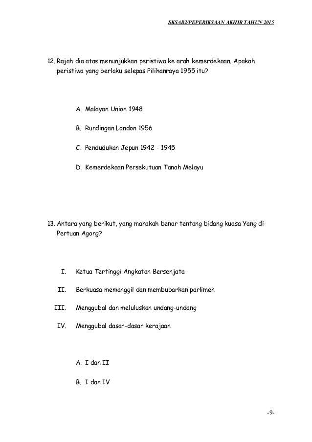 Soalan PAT Sejarah KSSR Tahun 5 2015