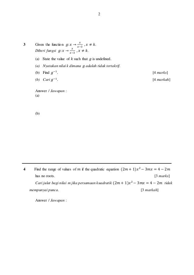 Matematik Tambahan Soalan set 1