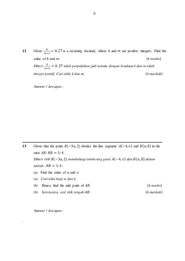 Matematik Tambahan Soalan set 1