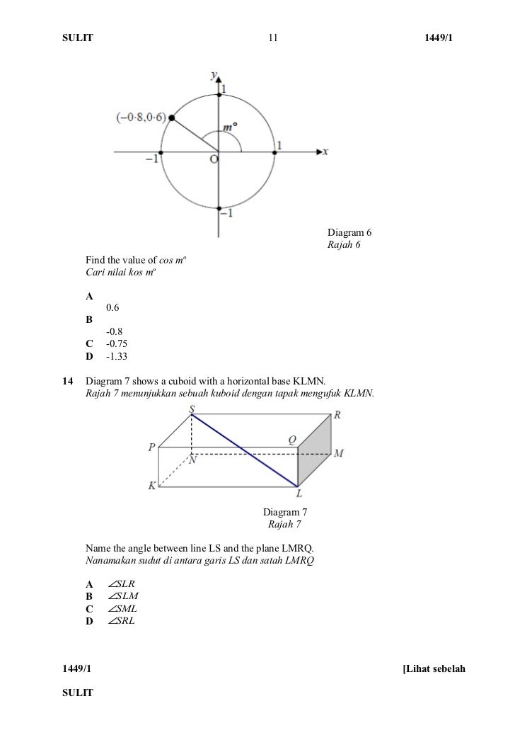 Soalan Setara Matematik SPM Kertas 1 Sabah 2012