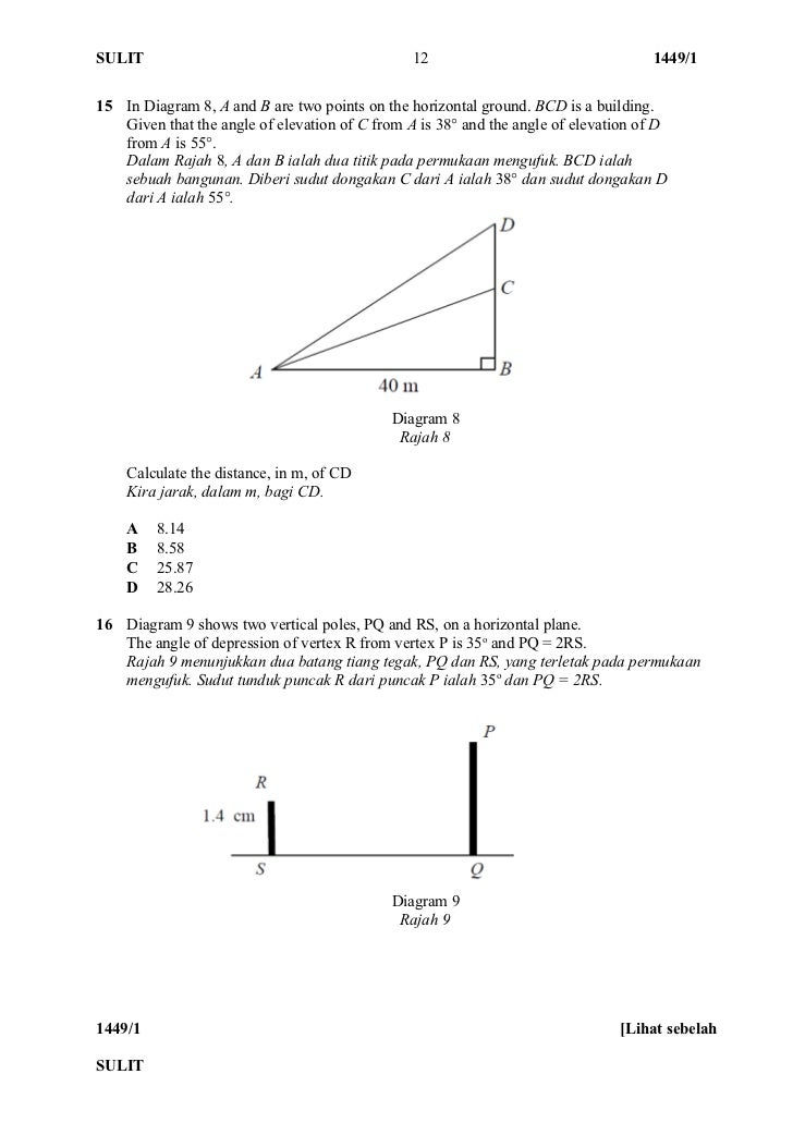 Soalan Setara Matematik SPM Kertas 1 Sabah 2012