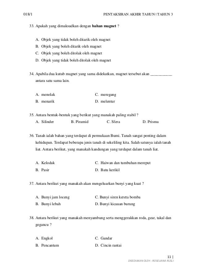 Soalan DST Tahun 3 (Peperiksaan Akhir Tahun)