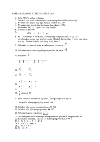 Soalan ulangkaji matematik tahun 5 pksr