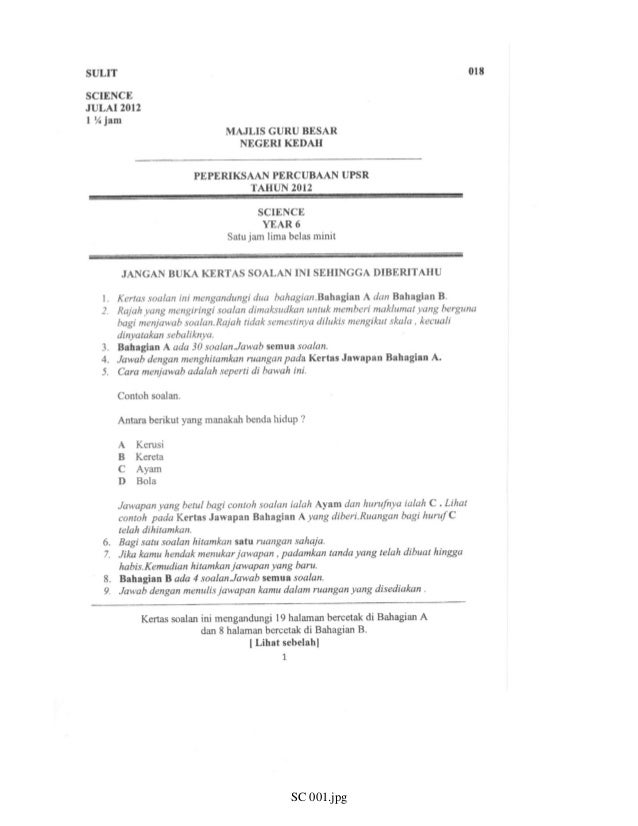 Soalan upsr sains(bahagian a) kedah 2012