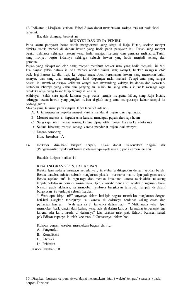 Contoh Soal Dan Jawaban Tentang Kutipan Cerpen