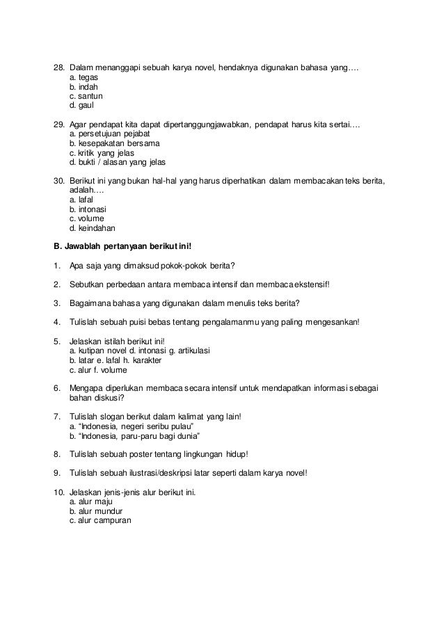 Soal Bahasa Indionesia Smp Kelas 8 Uas Smt Genap