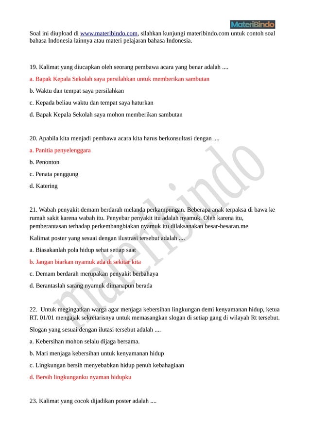 Soal pilihan ganda bahasa indonesia kelas 8 semester 2