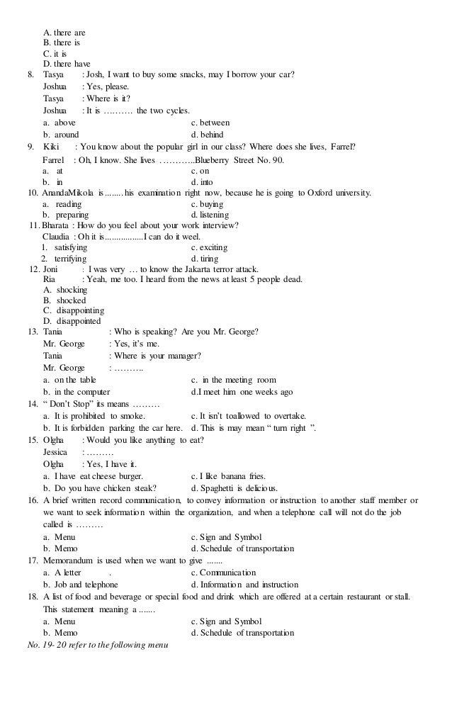 ⁂ 20 kunci jawaban bahasa inggris bab memo menu gif