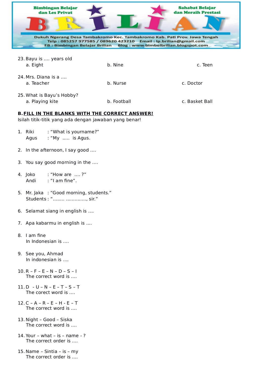 soal bahasa inggris sd essay