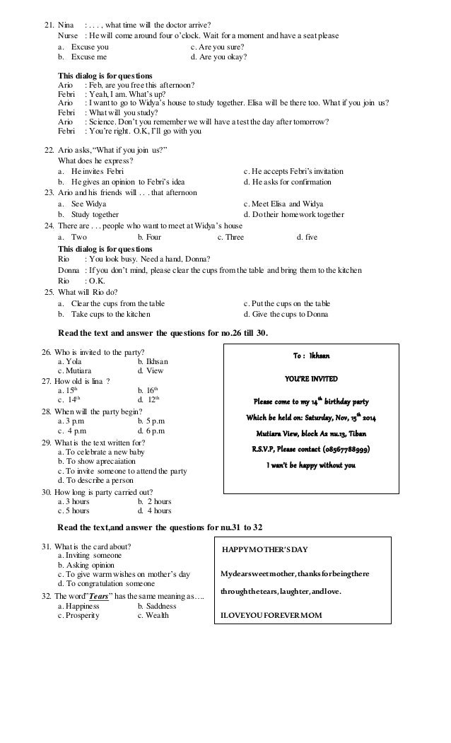 Soal Bahasa Inggris Kls 8 Semester 1 Soal Bahasa Inggris Kls 8 Semester 1