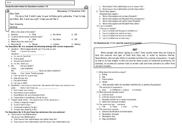 Soal Bahasa Inggris Smp Mts Report Texts And Letter