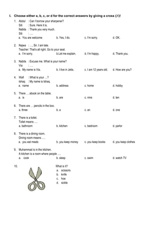 Soal Bahasa Inggris Smp Mts Things Around Us Classroom