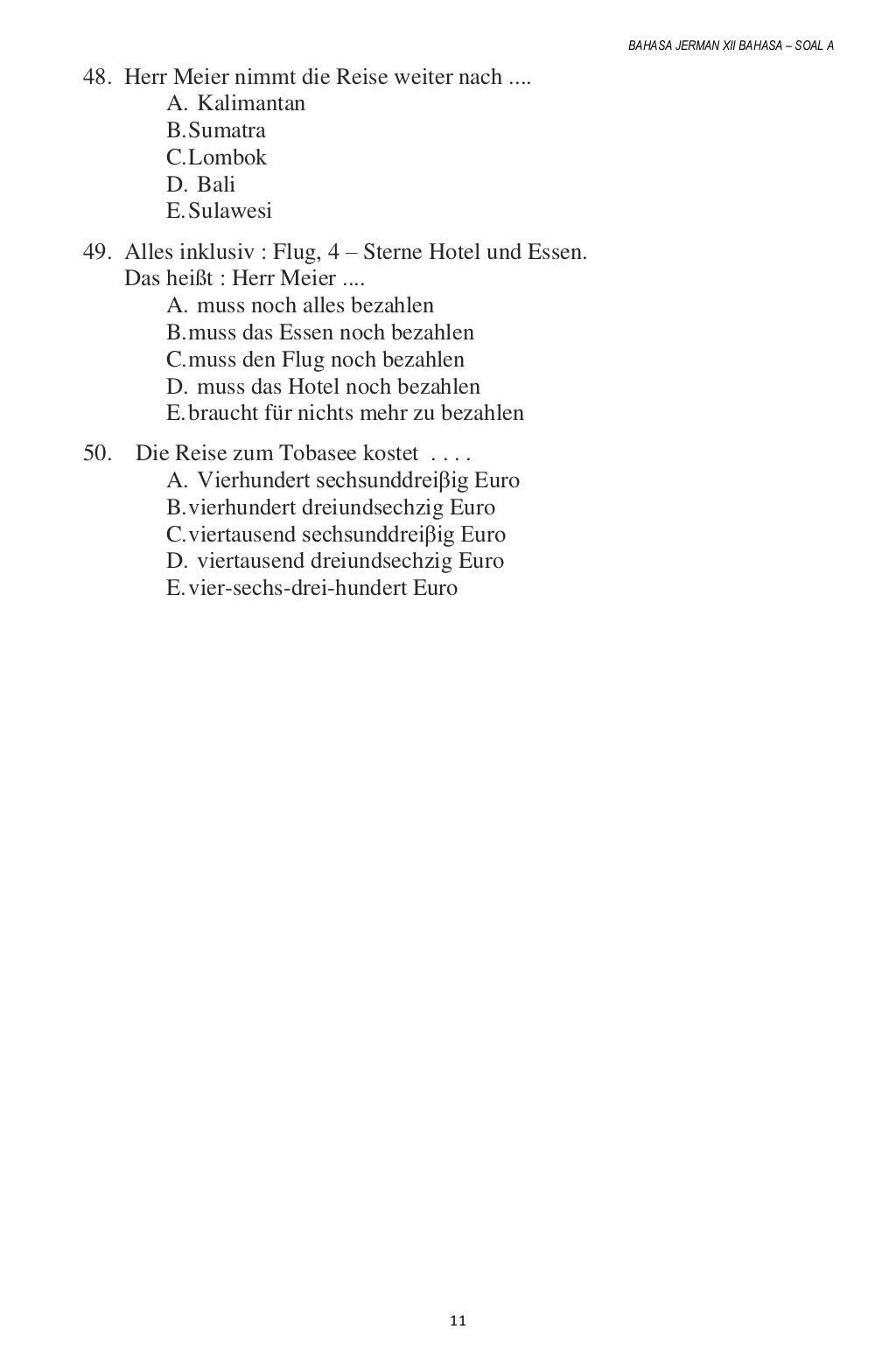 Soal Bahasa Jerman Kelas XII