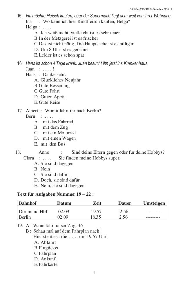  Soal  Bahasa  Jerman  Kelas XII