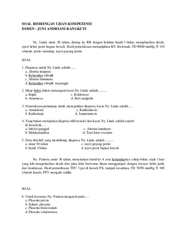 Soal Bimbingan Kompetetnsi Kehamilan Patologis