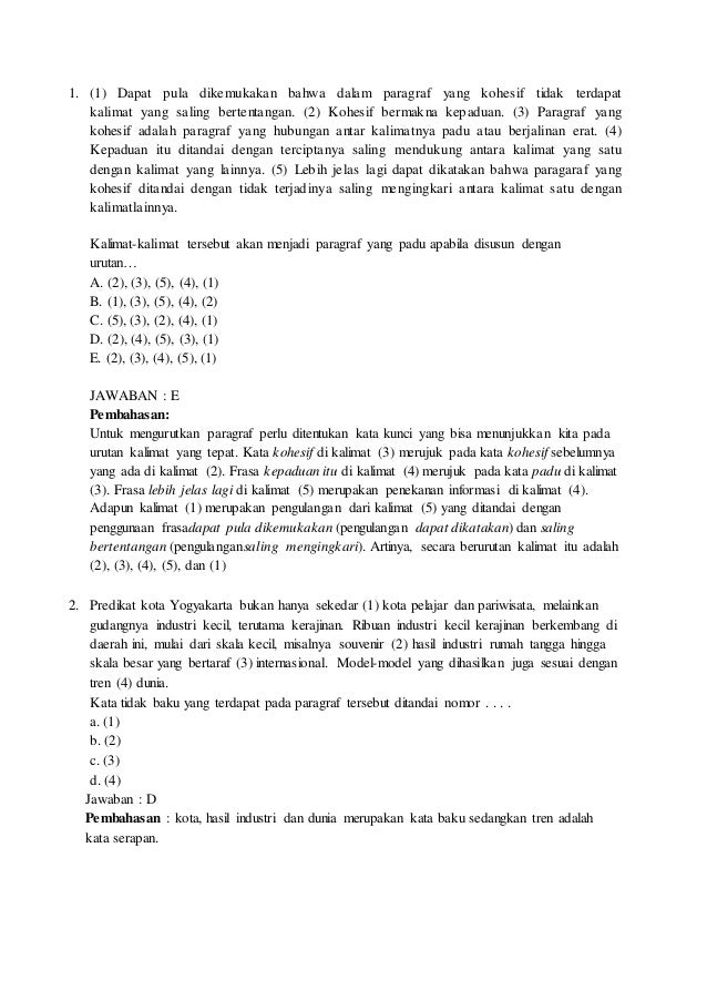 SOAL & JAWABAN UN BAHASA INDONESIA