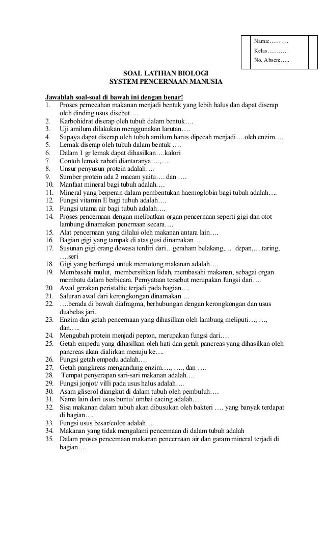 Soal biologi sistem pencernaan uploud