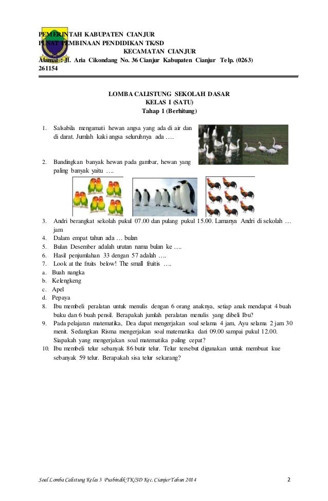 Soal Calistung Kelas 3 Tahap 1