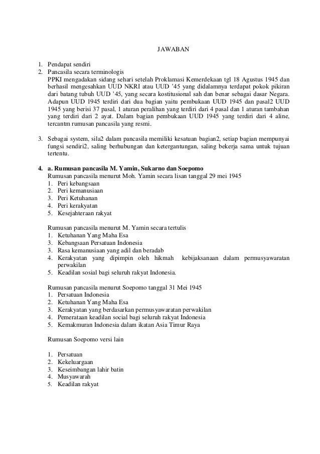 Soal Dan Jawaban Uts Mk Pancasila Prodi Adm Negara Semester Ganjil