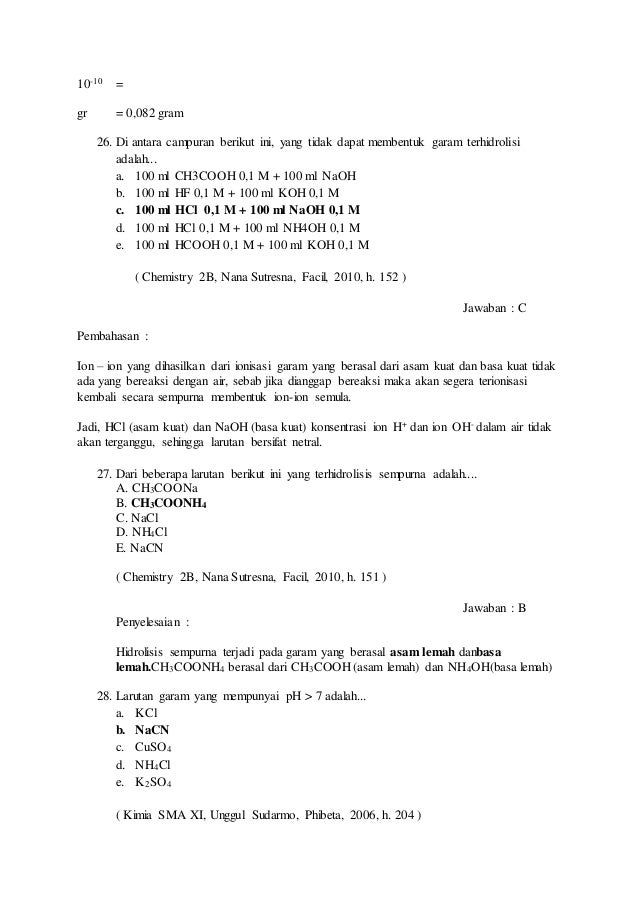 Soal Dan Pembahasan Hidrolisis Garam Kimia