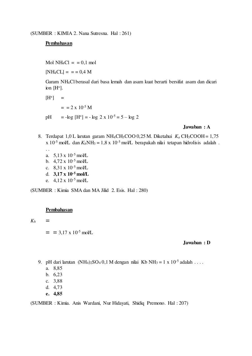 Soal dan pembahasan hidrolisis garam kimia