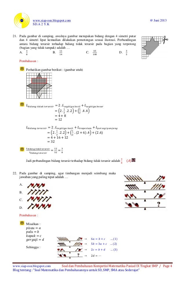 Soal dan pembahasan kompetisi matematika pasiad ix 2013 (Pasiad 9) ti…