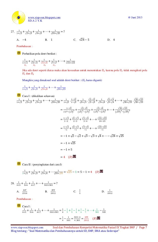 Soal Dan Pembahasan Kompetisi Matematika Pasiad Ix 2013 Pasiad 9 Ti