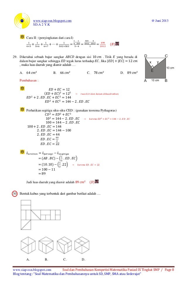 Soal Dan Pembahasan Kompetisi Matematika Pasiad Ix 2013 Pasiad 9 Ti