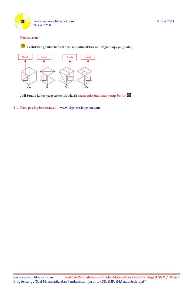 Soal Dan Pembahasan Kompetisi Matematika Pasiad Ix 2013 Pasiad 9 Ti
