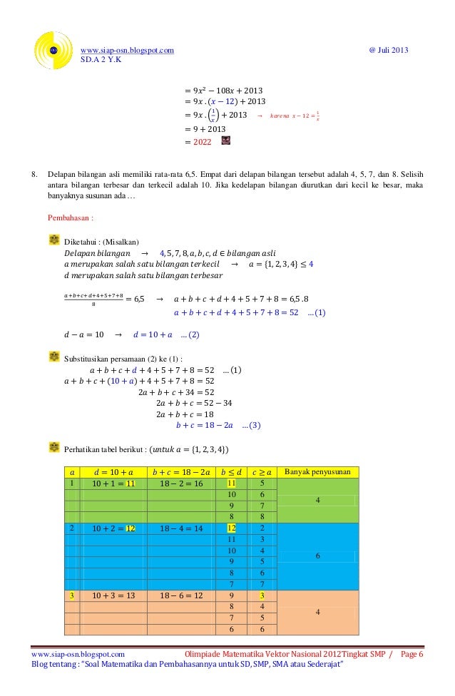 Soal Dan Pembahasan Olimpiade Matematika Vektor Nasional 2012 Tingkat