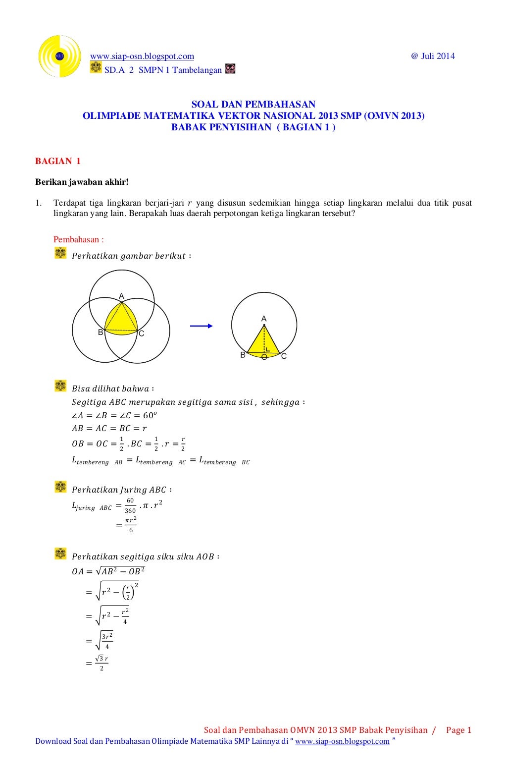 Soal dan pembahasan olimpiade matematika vektor nasional Soal dan pembahasan olimpiade matematika vektor nasional