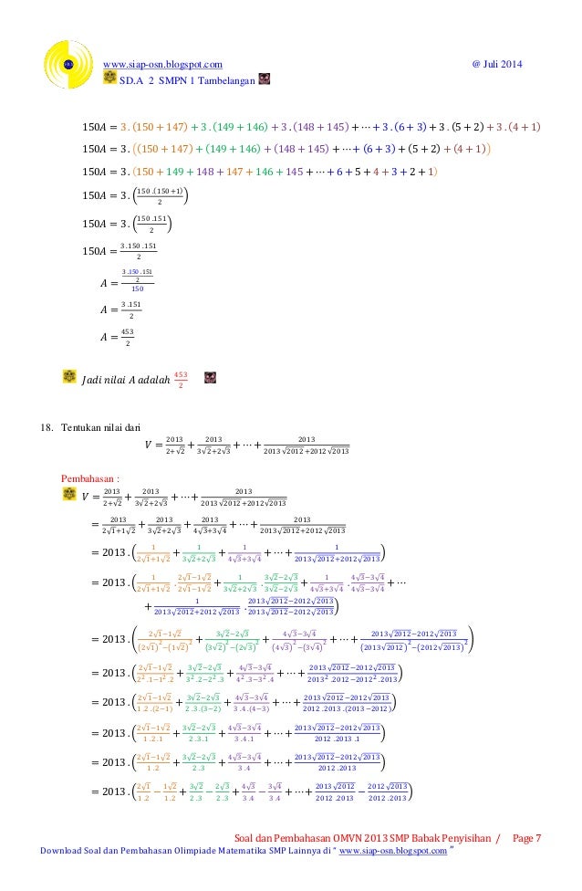 Soal Dan Pembahasan Olimpiade Matematika Vektor Nasional 2013 Smp Om