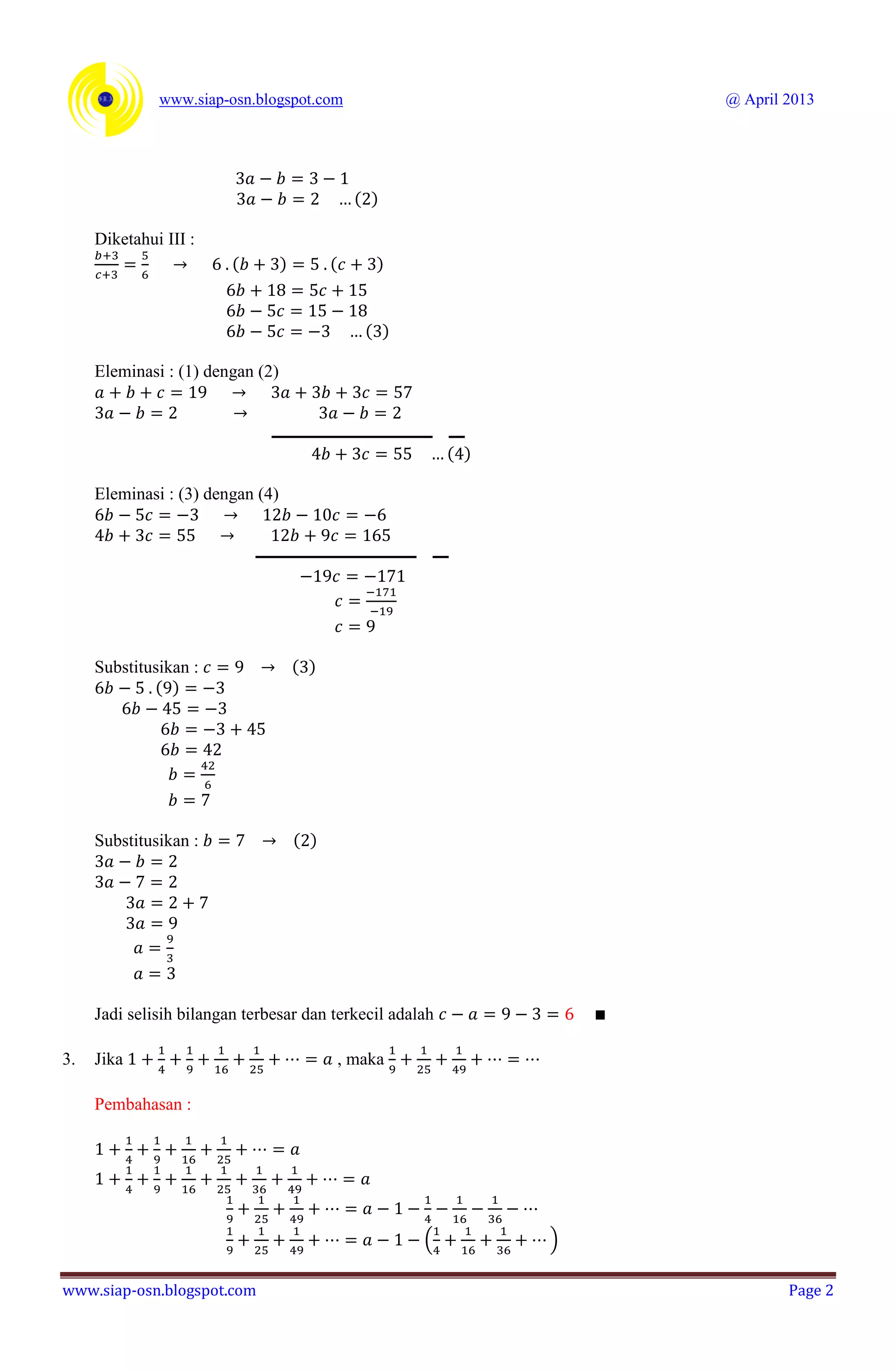 Soal Dan Pembahasan Osn Matematika 2012 Bagian A Isian Singkat Tingkat