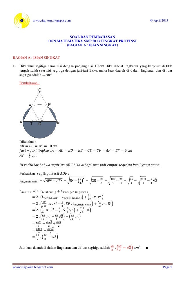 Soal Dan Pembahasan Osn Matematika 2013 Bagian A Isian Singkat Tingka