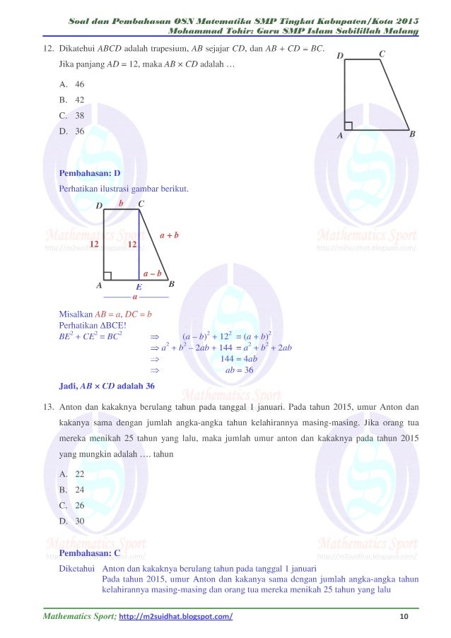 Soal dan pembahasan osn matematika smp tingkat kota 2015