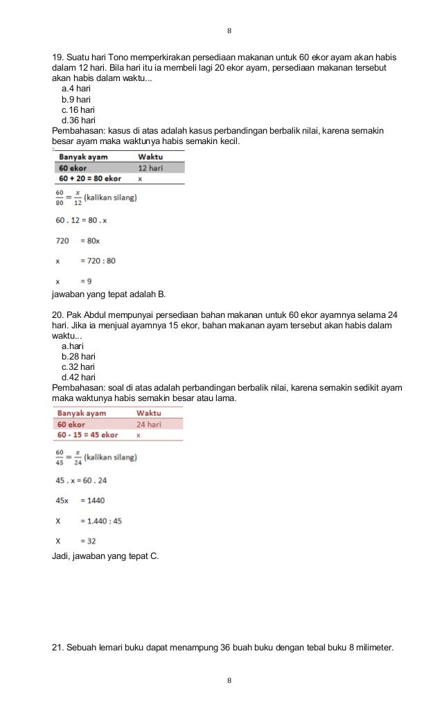 Soal dan pembahasan perbandingan senilai dan berbalik nilai Soal dan pembahasan perbandingan senilai dan berbalik nilai