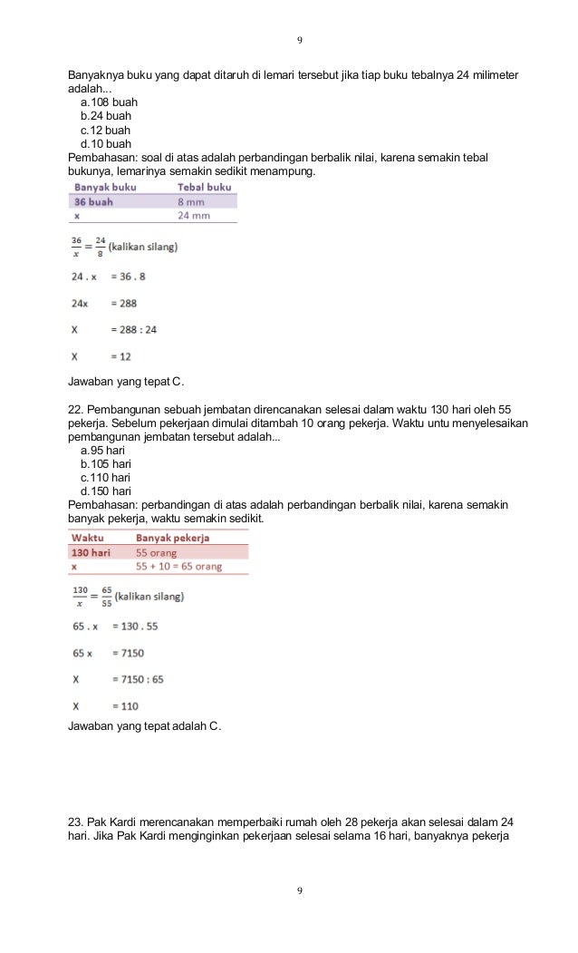 Soal dan pembahasan perbandingan senilai dan berbalik nilai Soal dan pembahasan perbandingan senilai dan berbalik nilai