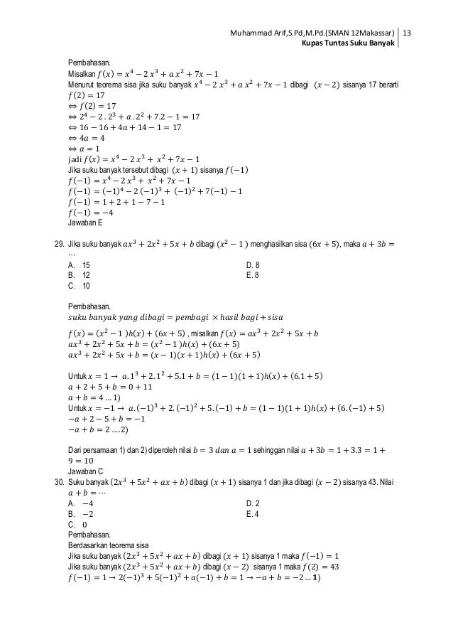 Soal dan pembahasan suku banyak