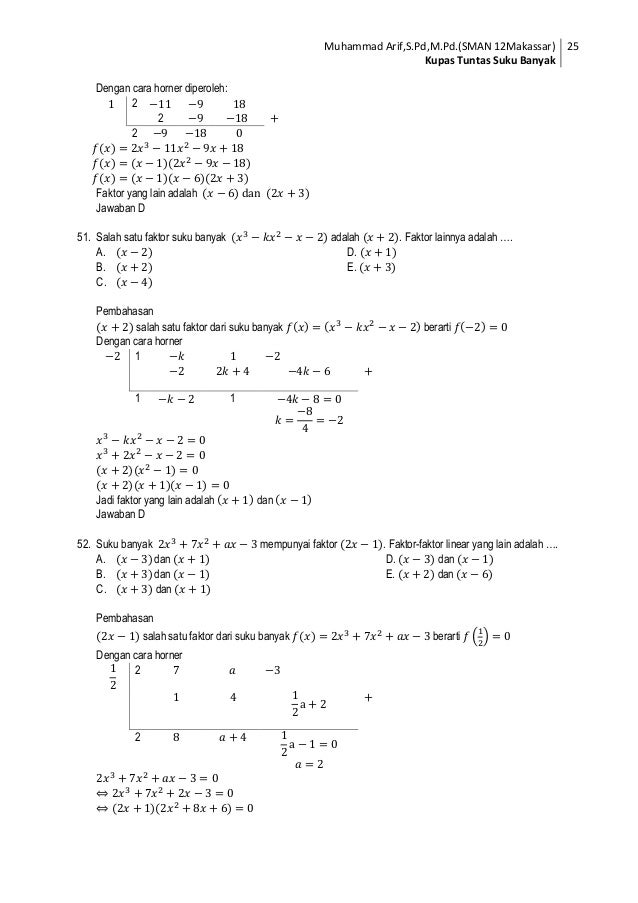 Soal dan pembahasan suku banyak