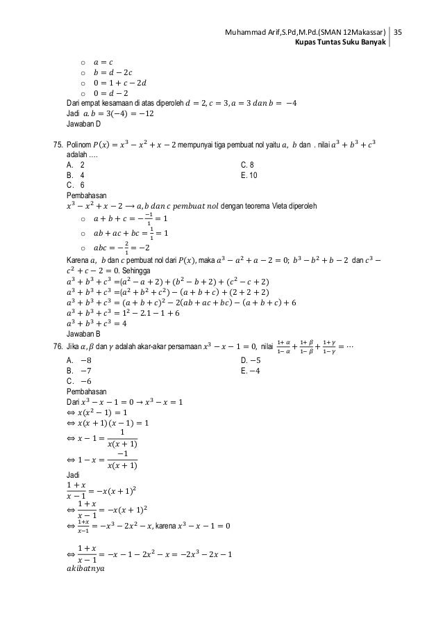 Soal dan pembahasan suku banyak