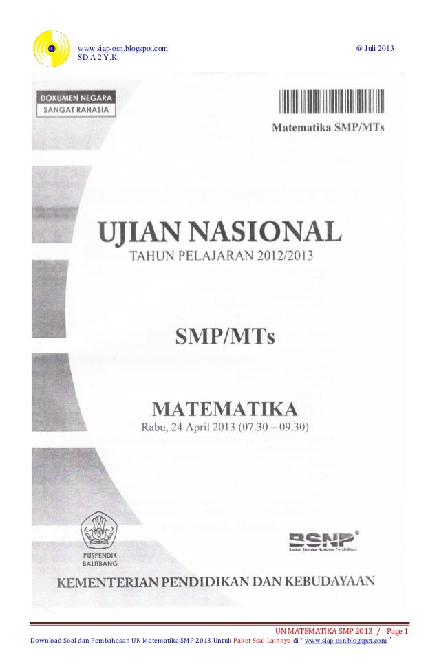 Soal dan pembahasan ujian nasional matematika smp 2013