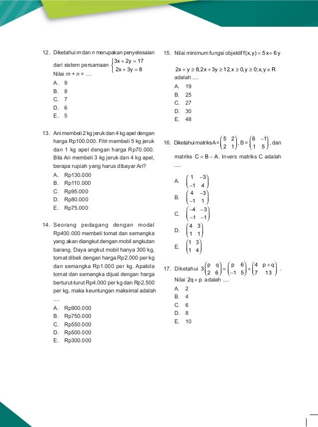 Contoh Soal Ujian Nasional Sma Matematika Ips Ujian Nasional